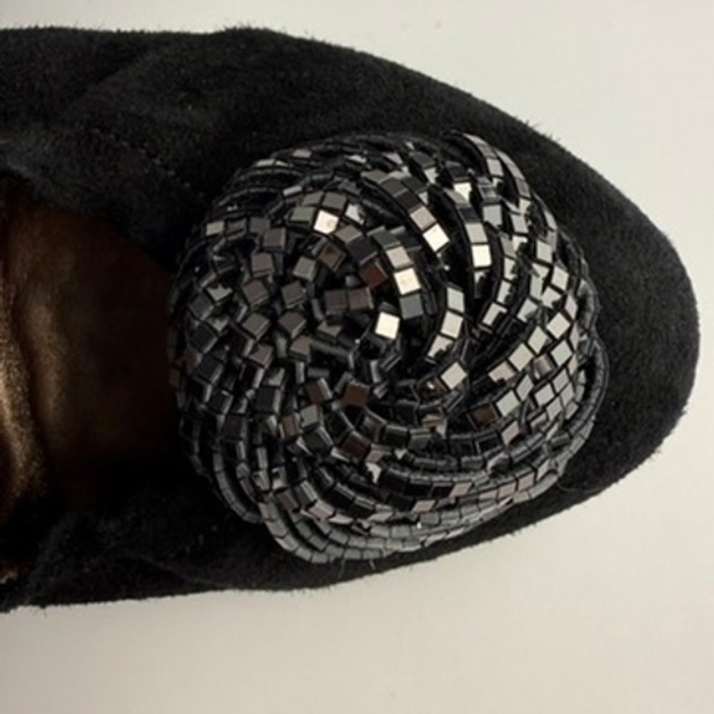 AGL Black Suede Flats 9 Leather Metal Rosette Flats Heel Ballet Minimal Office - Picture 7 of 12